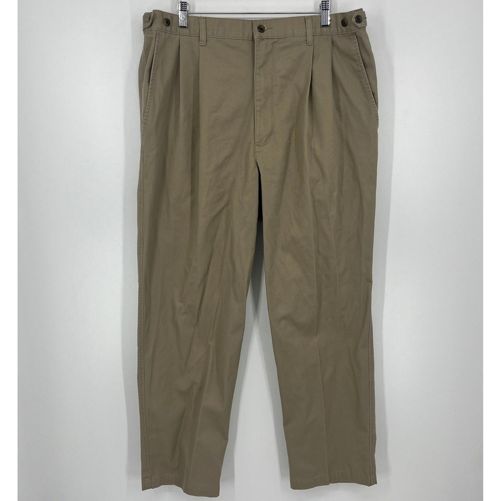 Cherokee Mens Khaki Tan Pleated Chino Pants Adjustable Waist 40x32 Cotton Vtg